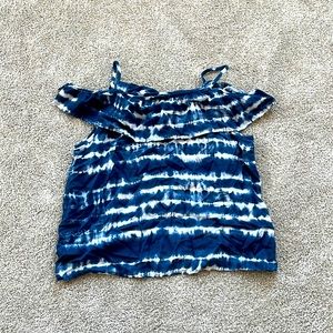 Tank top with ruffles, blue and white